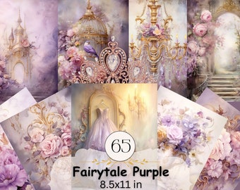 Purple Fairytale Junk Journal Paper Bundle, Lavender Fantasy Paper Mixed Media, Scrapbooking, Decorative Beautiful Paper, Digital Download