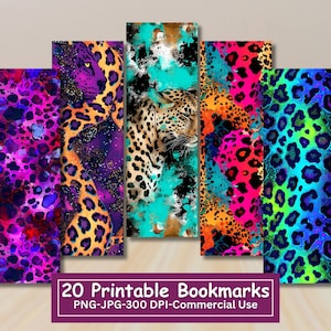 Marcapáginas con estampado de leopardo de colores: Diseños de animales fantásticos (Descarga digital)