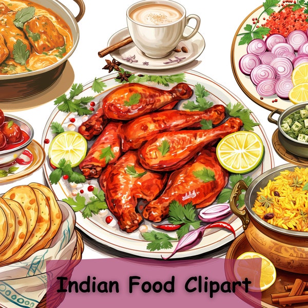 Watercolor Indian Food Clipart Bundle, Indian Buffet PNG Set Of 18, Indian Party Clip Art, Indian Sweets,Sublimation, Digital Download