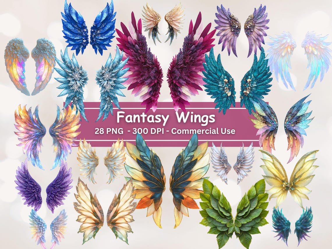 Fantasy Wings Clipart: 28 PNG Fairy & Angel Wings (digital Download) - Etsy