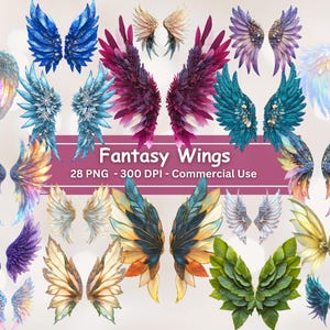 Fantasy Flügel Clipart Bundle, 28 PNG-Set, transparenter Hintergrund, Feenflügel Clip Art, Engelsflügel Sublimation, digitaler Download
