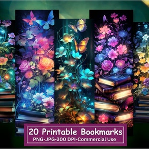 Fantasy Blumenbuch Stapel Bündel, Set mit 20 Designs, JPG Lesezeichen Blätter, PNG Lesezeichen Sublimation, Drucken und Schneiden Lesezeichen Set