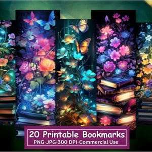 Fantasy Floral Book Stack Bundle, Set Of 20 Designs, JPG Bookmark Sheets, PNG Bookmark Sublimation, Print and Cut Bookmark Set