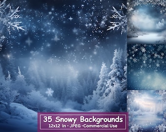 Winter Snow Digital Paper Bundle, Snowy Forest Background, Fantasy Landscape Backdrop, Snowflakes, Junk Journal, Scrapbooking, Collage