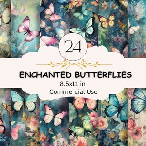 Verzauberter Schmetterling Digitales Papier Bundle, Zauberwald Hintergrund Pack, Fantasy Landschaft Hintergrund, Junk Journal, Scrapbooking