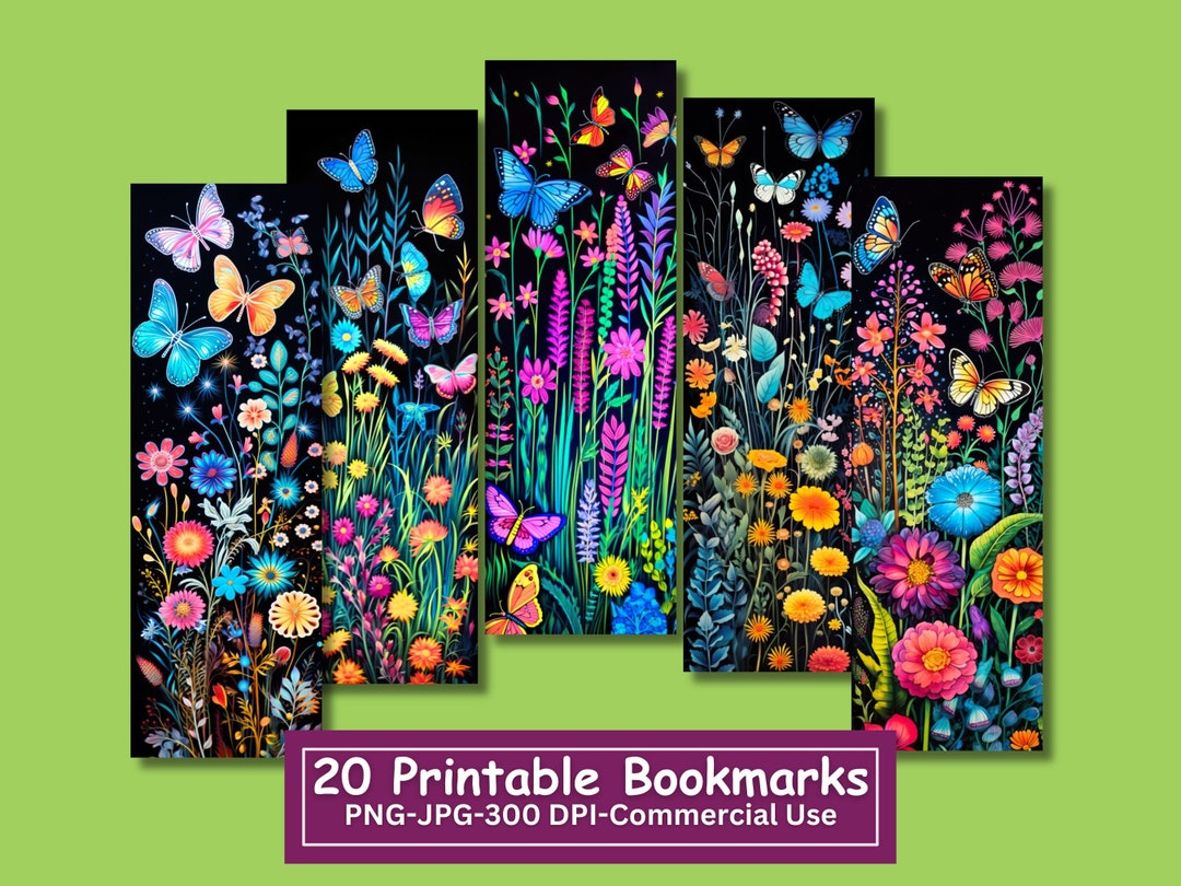 Neon Butterfly Wildflower Bookmarks: 20 Piece Printable Set (PNG/JPG ...