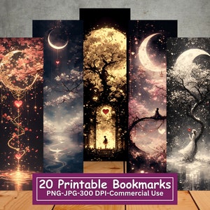Fantasy Trees With Hearts Printable Bookmarks Bundle, Set of 20 PNG/JPG ...
