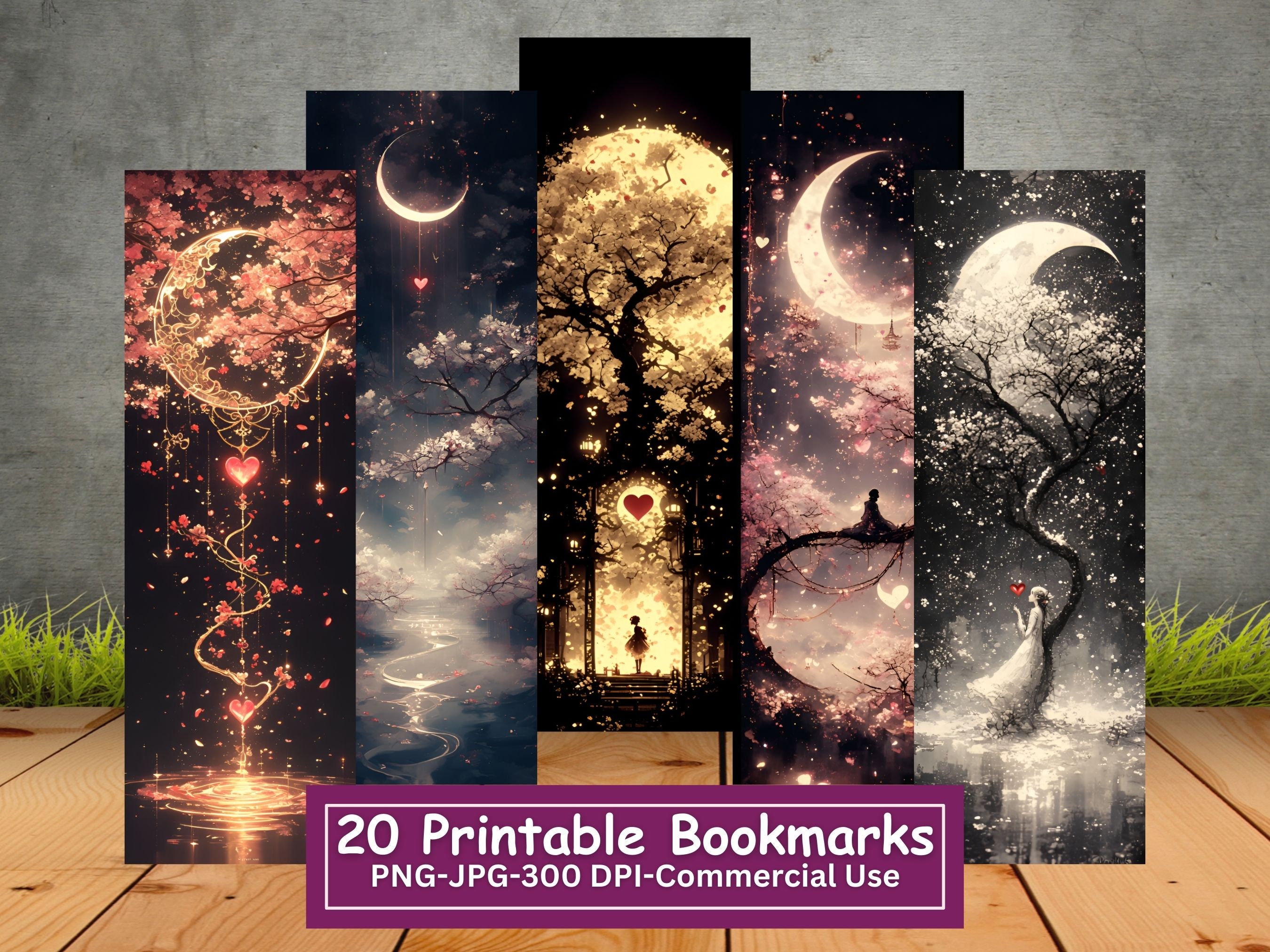 Fantasy Trees With Hearts Printable Bookmarks Bundle, Set of 20 PNG/JPG ...