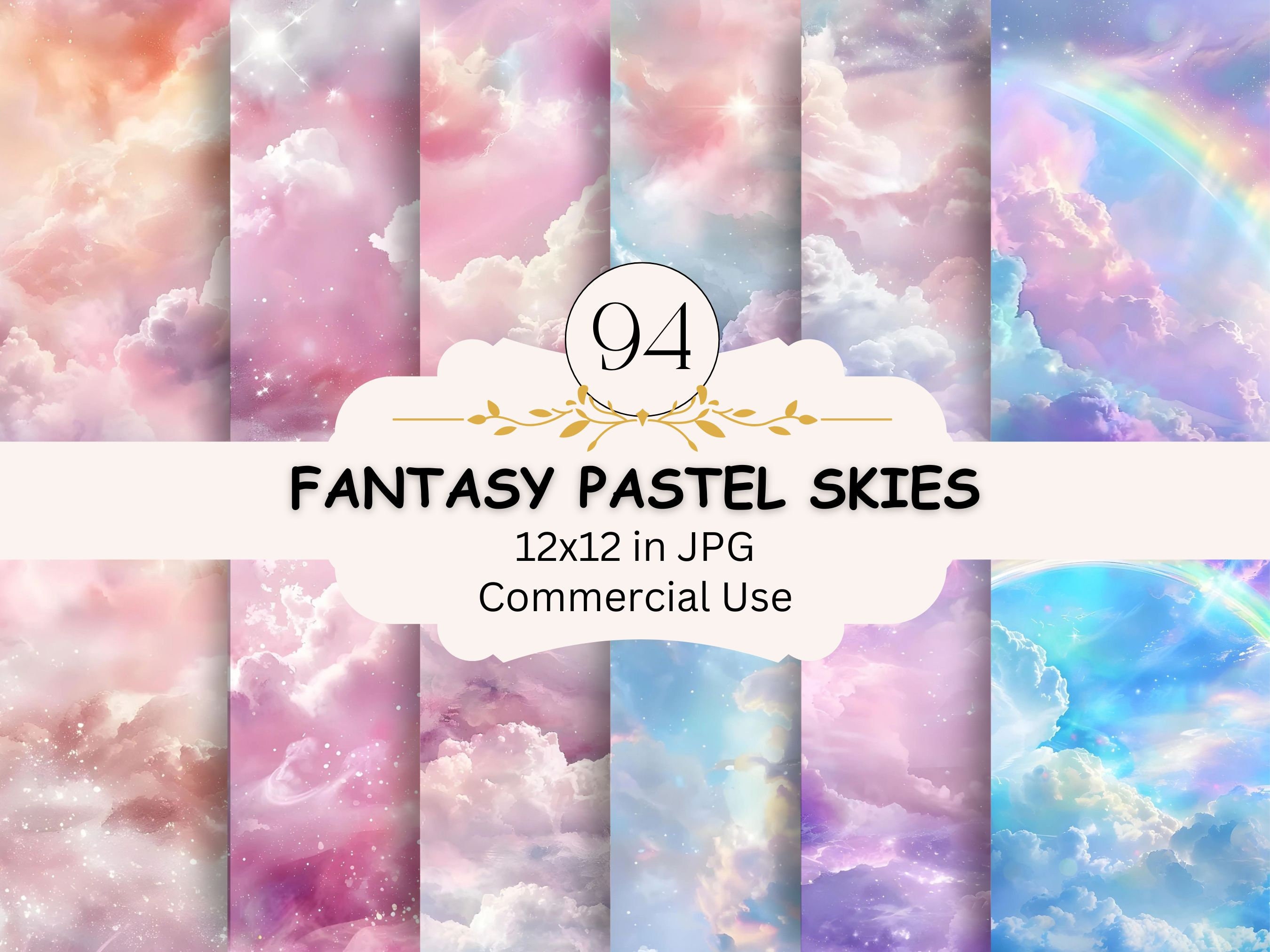 Pastel Skies Digital Paper Bundle: Watercolor Celestial Stars (digital ...