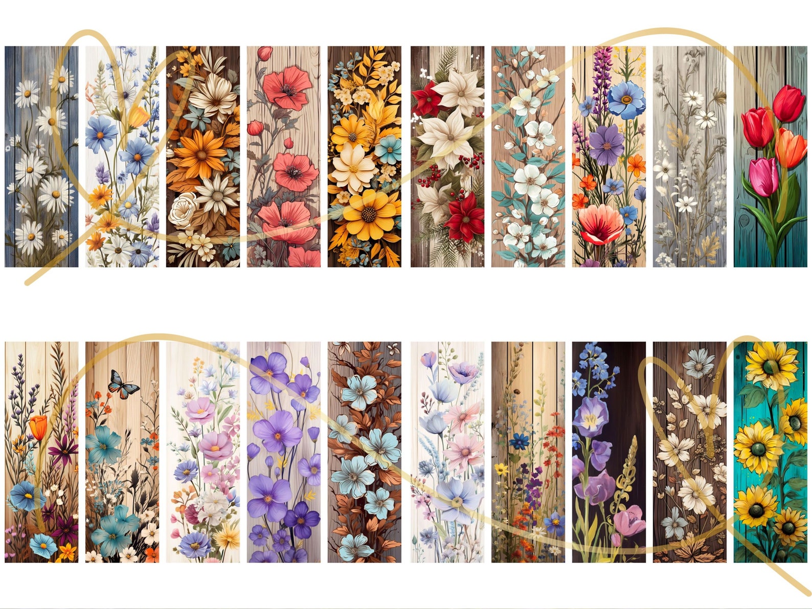 Rustic Floral Bookmarks: Wood Flower Designs, Set of 20 (PNG/JPG ...