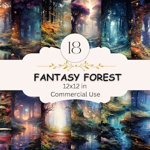 Carta digitale foresta incantata, carta digitale fantasia magica foresta incantata misteriosa, carte boschive, download diario spazzatura, scrapbooking