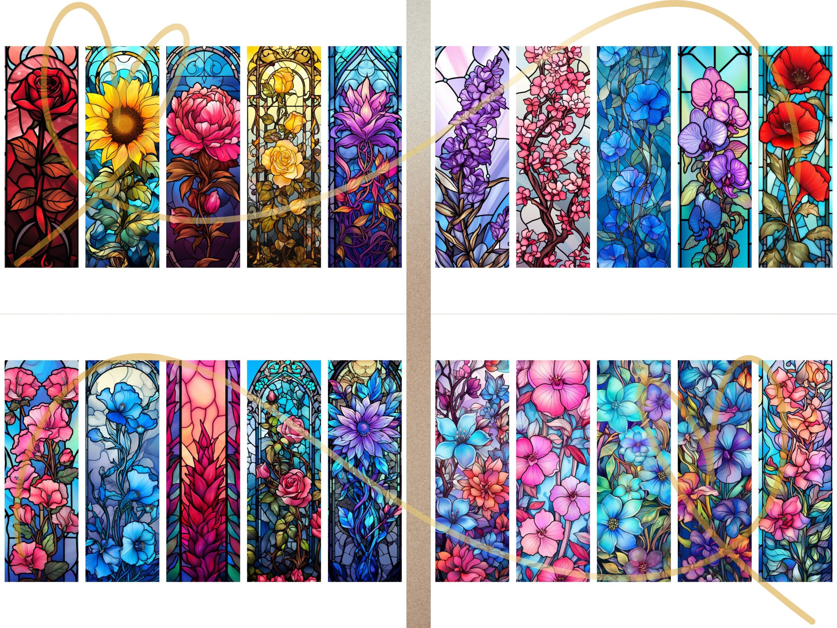 Stained Glass Flowers Printable Bookmarks: 20 PNG/JPG Designs (digital ...