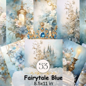 Blue Fairytale Junk Journal Paper Bundle, Download digitale istantaneo, Fantasy Paper Mixed Media, Scrapbooking, Bella carta decorativa,