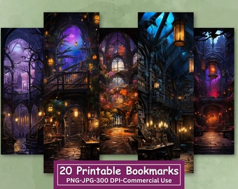 Marcapáginas de Fantasy Library: Colección imprimible de Dark Academia (descarga digital)