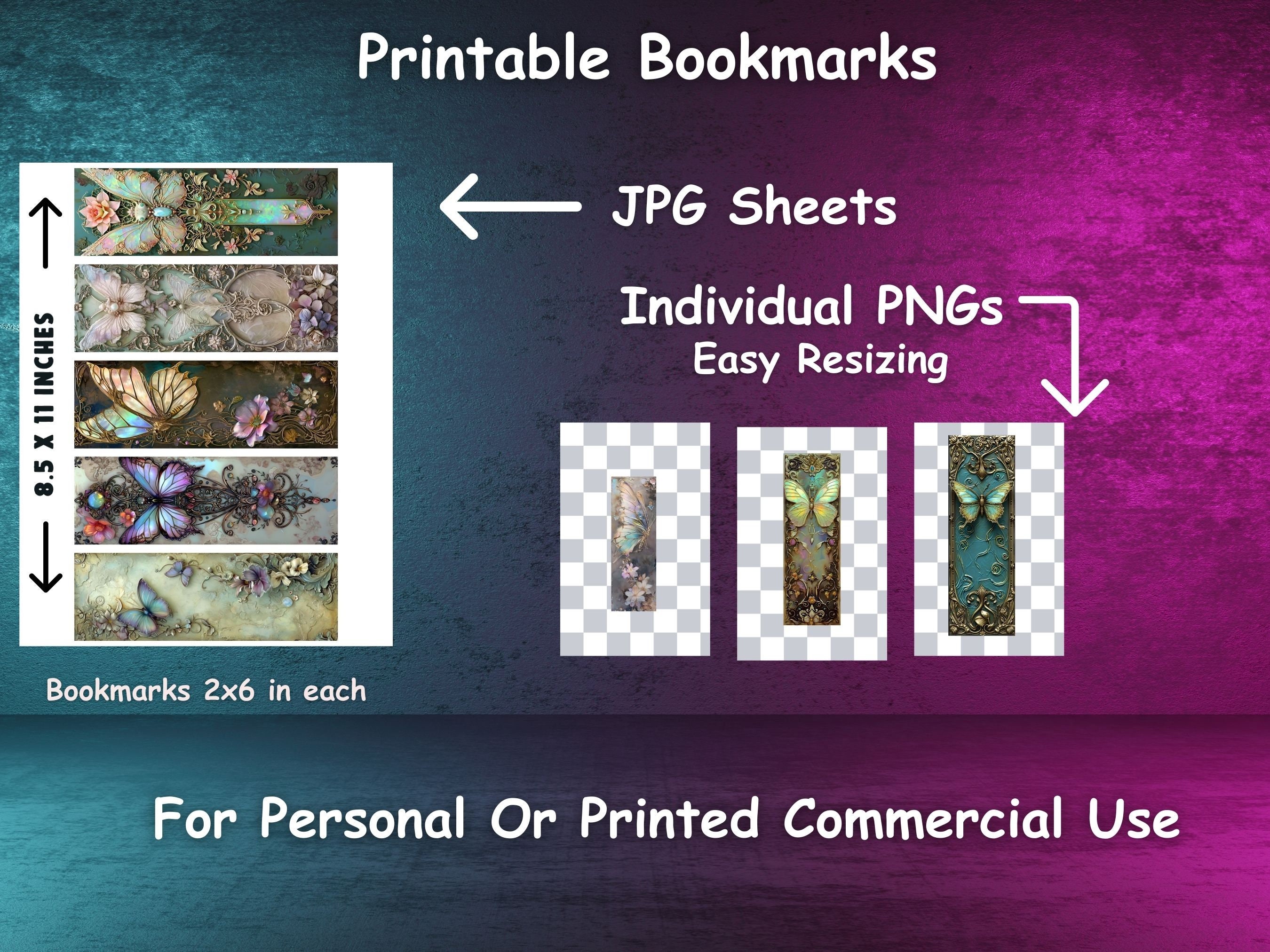 Fantasy Butterfly Bookmarks: Printable PNG/JPG Set (commercial Use) - Etsy