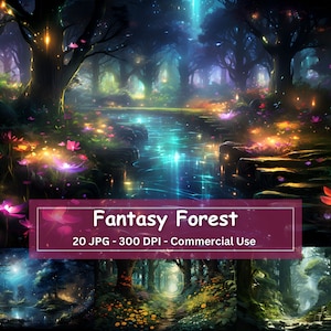 Ensemble de papier numérique de la forêt enchantée, ensemble de papier numérique Fantasy Magical Mystery Forest de 20 JPG, fond virtuel, 1920 x 1080 px, 16:9 AR