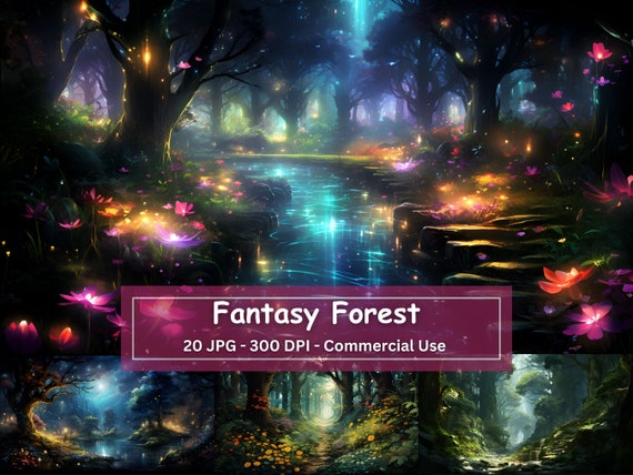 Enchanted Forest Digital Paper: Fantasy Backgrounds (1920x1080 px) (Digital Download)