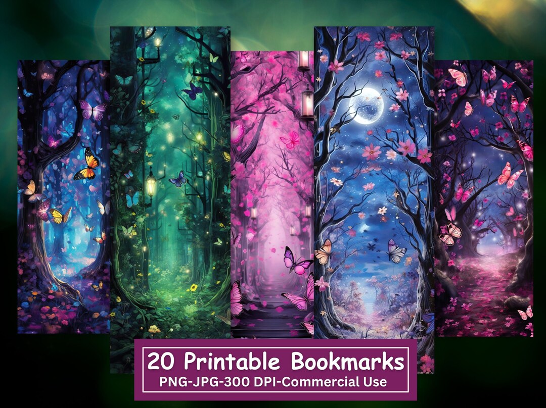 Butterfly Forest Printable Bookmarks: Fantasy Art, Set of 20 (digital ...