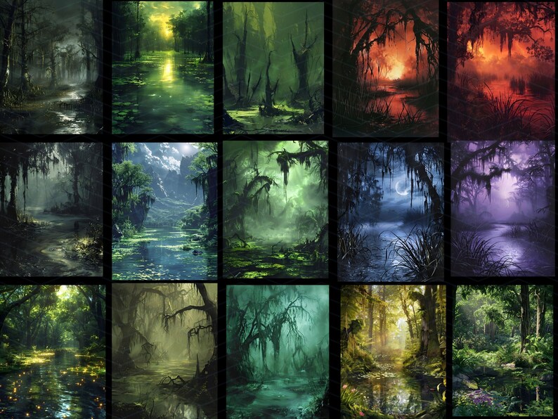 Swamp Color Background Fantasy Swamp Digital Paper: Gothic Forest Backgrounds (digital ...