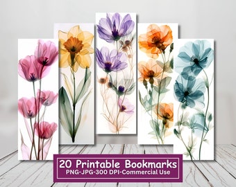 Watercolor Flowers Printable Bookmarks: Translucent Floral Designs (Digital Download)