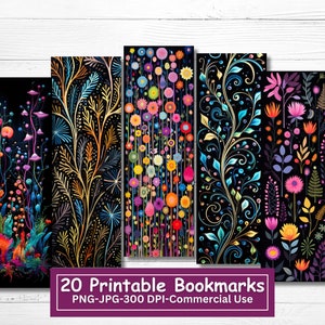 Embroidery Flowers Printable Bookmarks Bundle, Set Of 20 PNG/JPG Floral Bookmark Designs, Sublimation, Print and Cut, Commercial Use