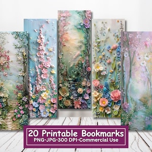 3D Frühlingsblumen druckbares Lesezeichen-Bundle, Set mit 20 PNG / JPG Lesezeichen-Designs, Sublimieren, Sommerblumen Drucken und Schneiden, kommerzielle Nutzung