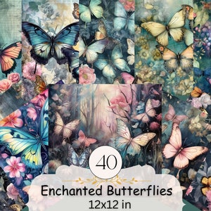 Verzauberter Schmetterling Digitales Papier Bundle, Schmetterlingswald Hintergrund, Fantasy Landschaft Hintergrund, Junk Journal, Scrapbooking, Collage