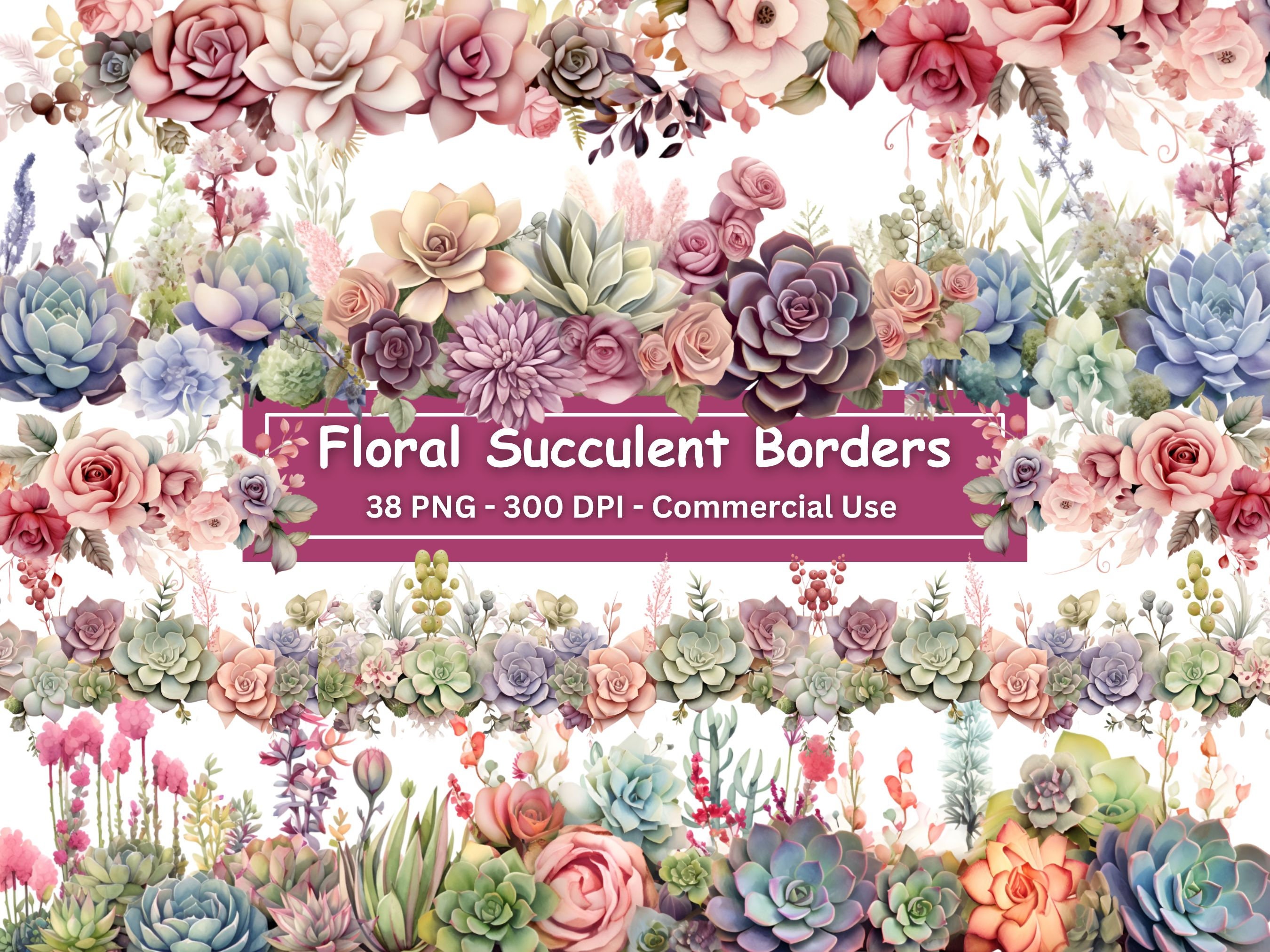 Floral Succulent Border PNG Bundle: Scrapbooking Elements (digital  Download) - Etsy, image size:2700x2025
