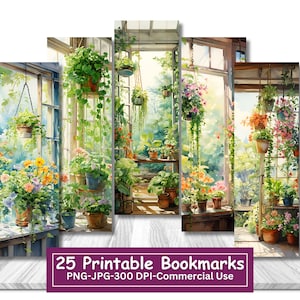 Paquete de marcadores imprimibles de plantas de acuarela, conjunto de 25 PNG/JPG, diseños de marcadores botánicos, sublimar, imprimir y cortar, uso comercial