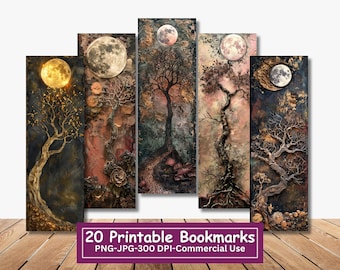 Moonlit Tree of Life Bookmarks: 20 Printable Designs (PNG/JPG)
