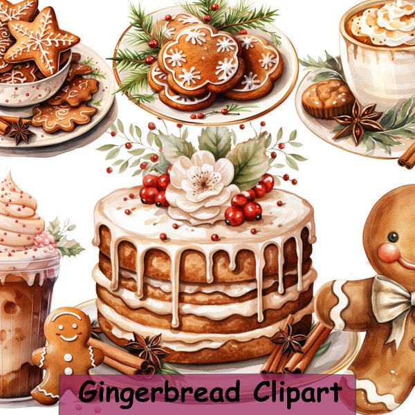 Watercolor Gingerbread Man Clipart Bundle, Set of 18 PNGs, Digital Download, Journaling, Card Making, Digital Paper Craft, Commercial Use