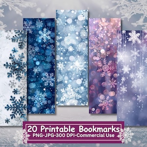 Bundle de signets imprimables fantaisie flocon de neige, lot de 20 PNG/JPG, la Reine des neiges hiver sublimation, Cricut, impression et découpe de Silhouette, usage commercial