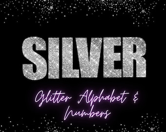 Silver Glitter Letters, Sparkle Clip Art, Letters Alphabet Numbers, Instant Download, Silver Glitter Alphabet, Silver Glitter Numbers, PNG