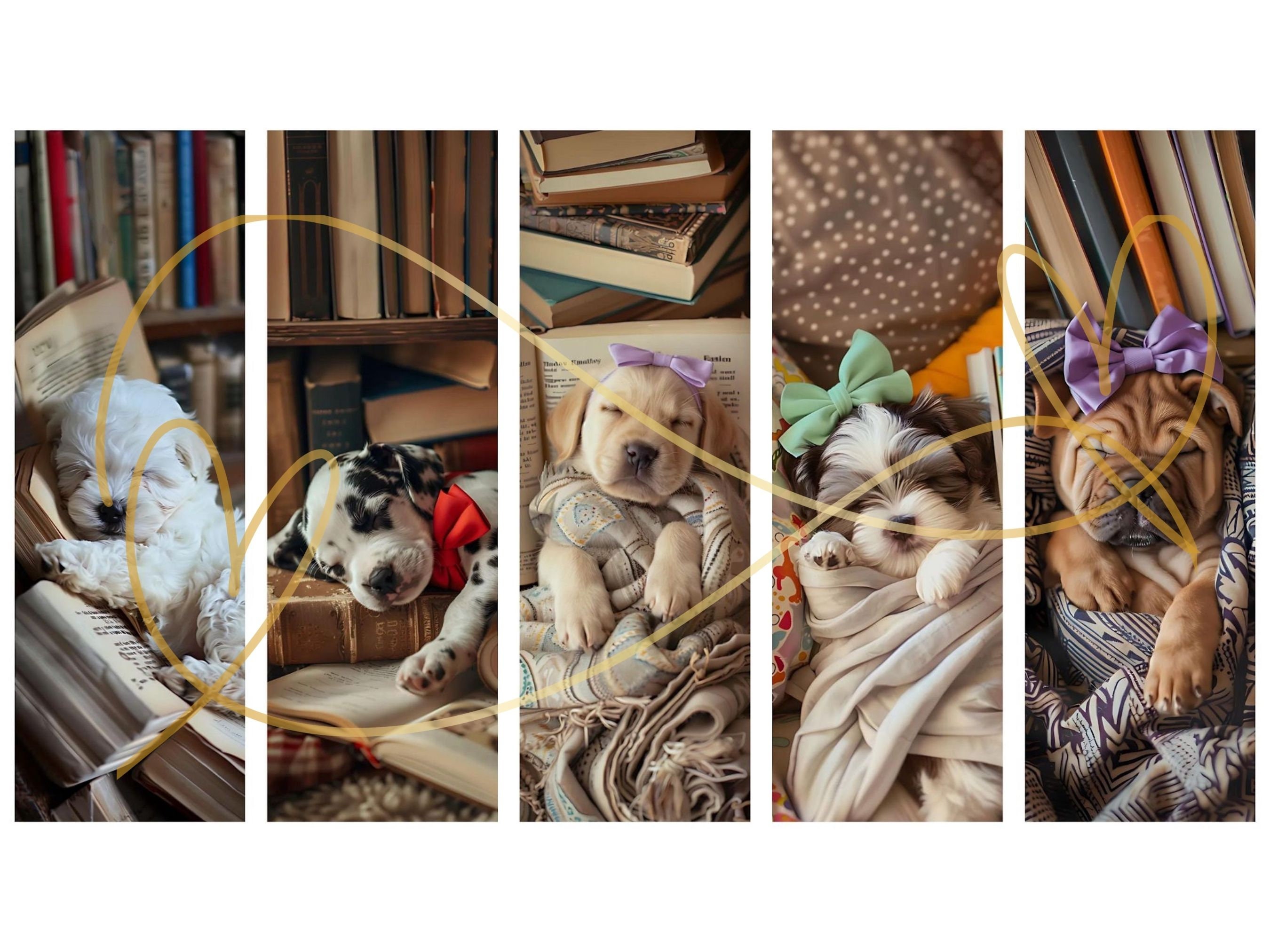 Puppies Sleeping With Books Printable Bookmarks: Set of 20 (digital ...