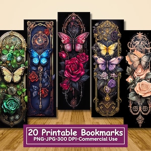 Fantasy Schmetterling Rosen Druckbare Lesezeichen Bundle, Set von 20 PNG / JPG, Sublimation, Cricut, Silhouette Drucken und Schneiden, kommerzielle Nutzung