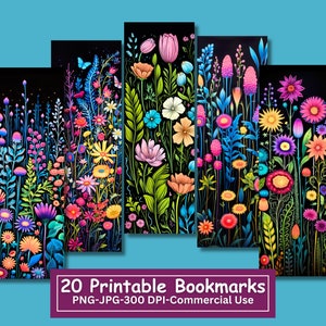 Neon wilde bloemen bladwijzerbundel, set van 20 PNG/JPG, bloemensublimatie, Cricut, silhouet print en knippen, commercieel gebruik