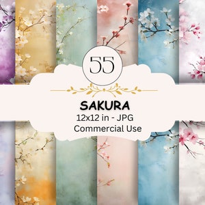 Sakura Flowers Junk Journal Paper Bundle, Set van 55, Papier Mixed Media, Scrapbooking, Japanse kersenbloesem Shabby Papier, Digitale Download