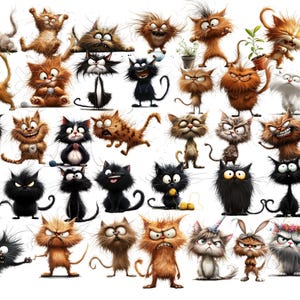Roliga katter clipart-paket: 35 udda PNG-illustrationer (digital nedladdning) bild 4