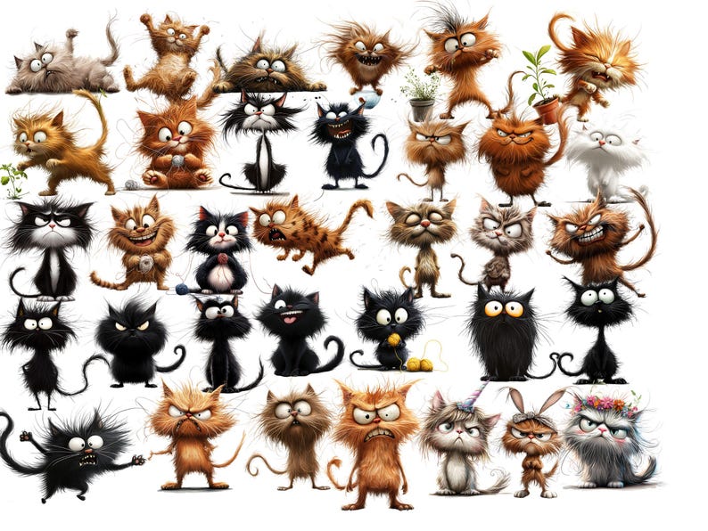 Roliga katter clipart-paket: 35 udda PNG-illustrationer (digital nedladdning) bild 4