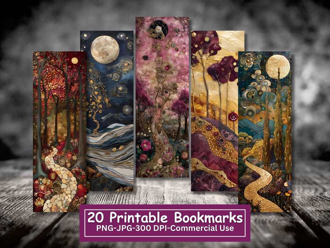 Fantasy Landscape Printable Bookmarks Bundle, Art Nouveau Style, Set of ...