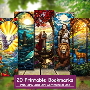 Bible Scenes Stained Glass Printable Bookmarks Bundle, Set Of 20 PNG/JPG, Art Sublimation, Cricut, Silhouette Print And Cut, Commercial Use