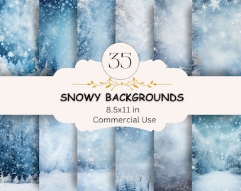 Winter Snow Digital Paper, Snowy Forest Background, Fantasy Landscape Backdrop, Snowflakes, Junk Journal, Scrapbooking, Collage