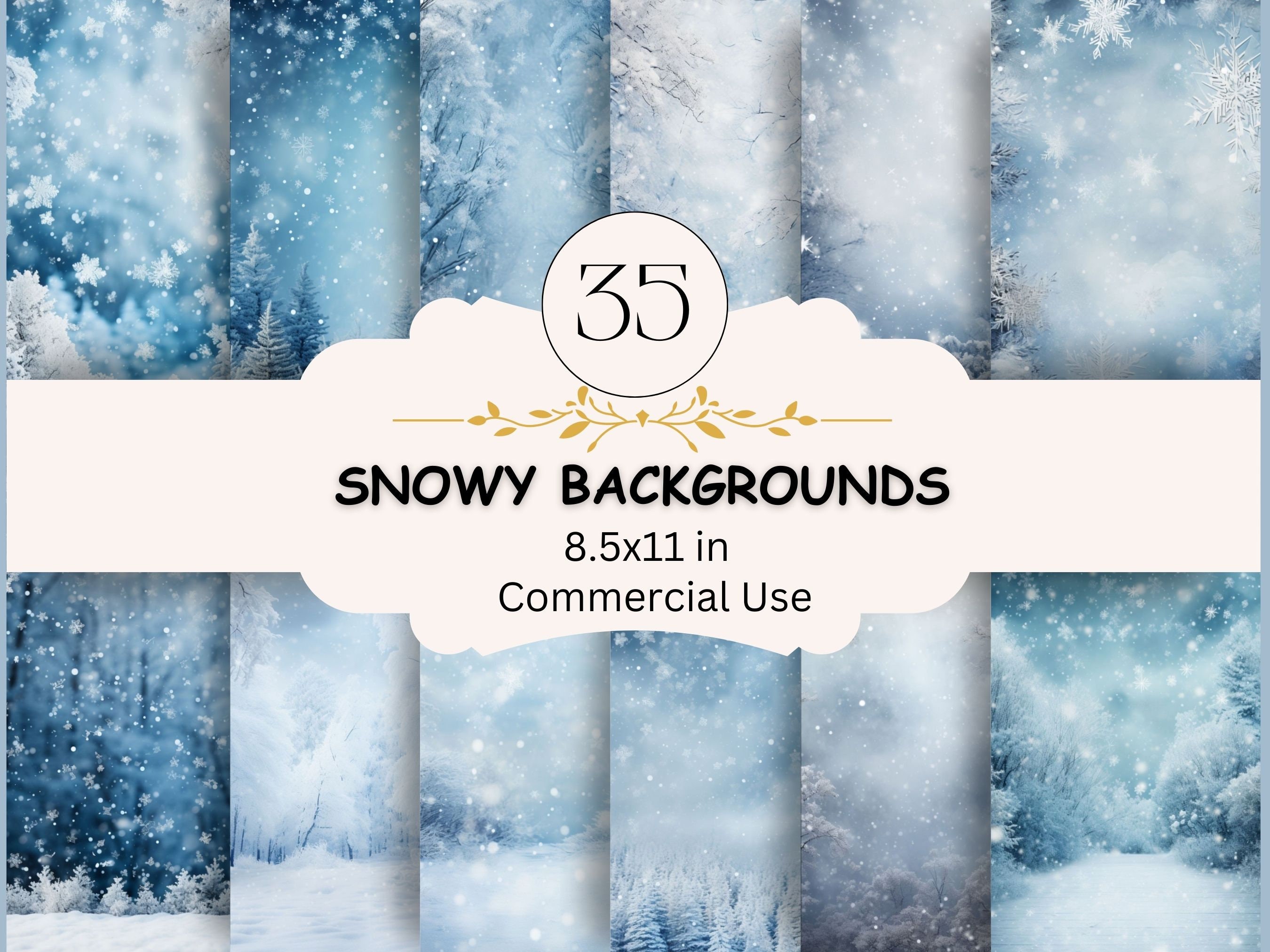 Winter Snow Digital Paper, Snowy Forest Background, Fantasy Landscape Backdrop, Snowflakes, Junk Journal, Scrapbooking, Collage