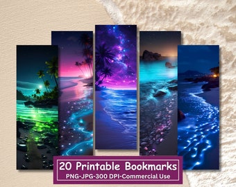 Zestaw zakładek „Zaczarowane plaże”: Ocean Printables (JPG, PNG, do użytku komercyjnego)