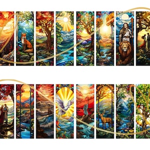 Bible Scenes Stained Glass Printable Bookmarks Bundle, Set of 20 PNG ...