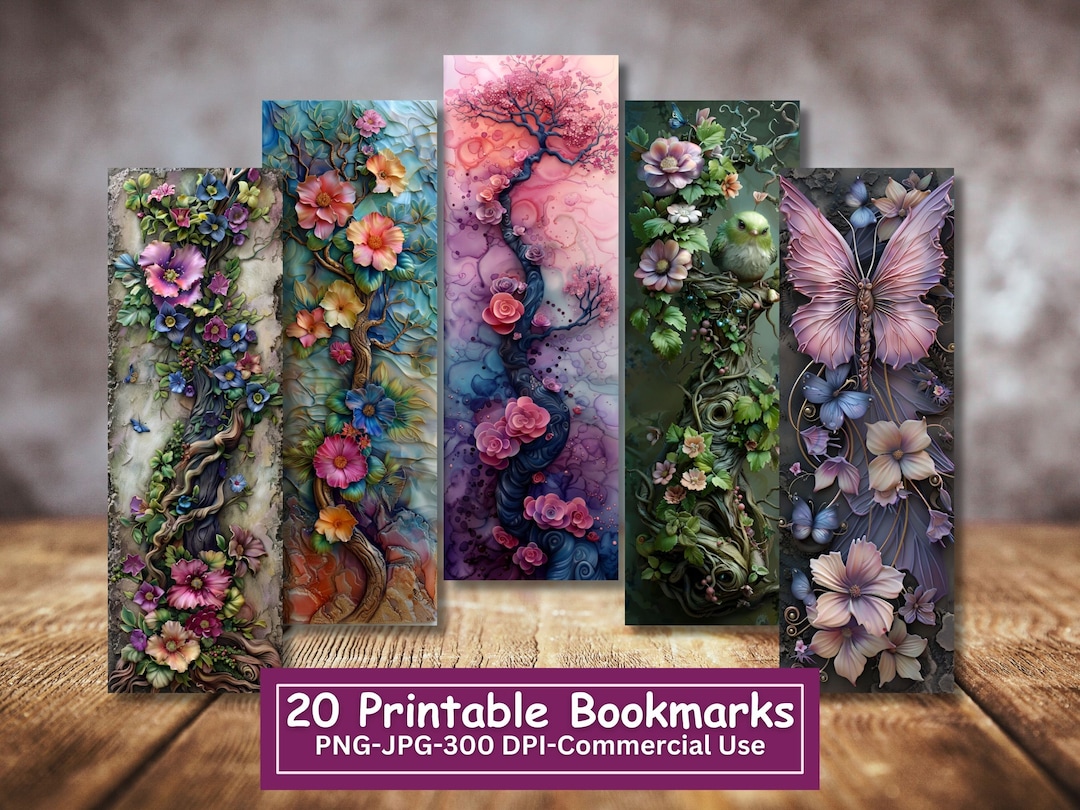 Fantasy Floral 3D Bookmarks: Trees & Flowers, Set of 20 (PNG/JPG ...