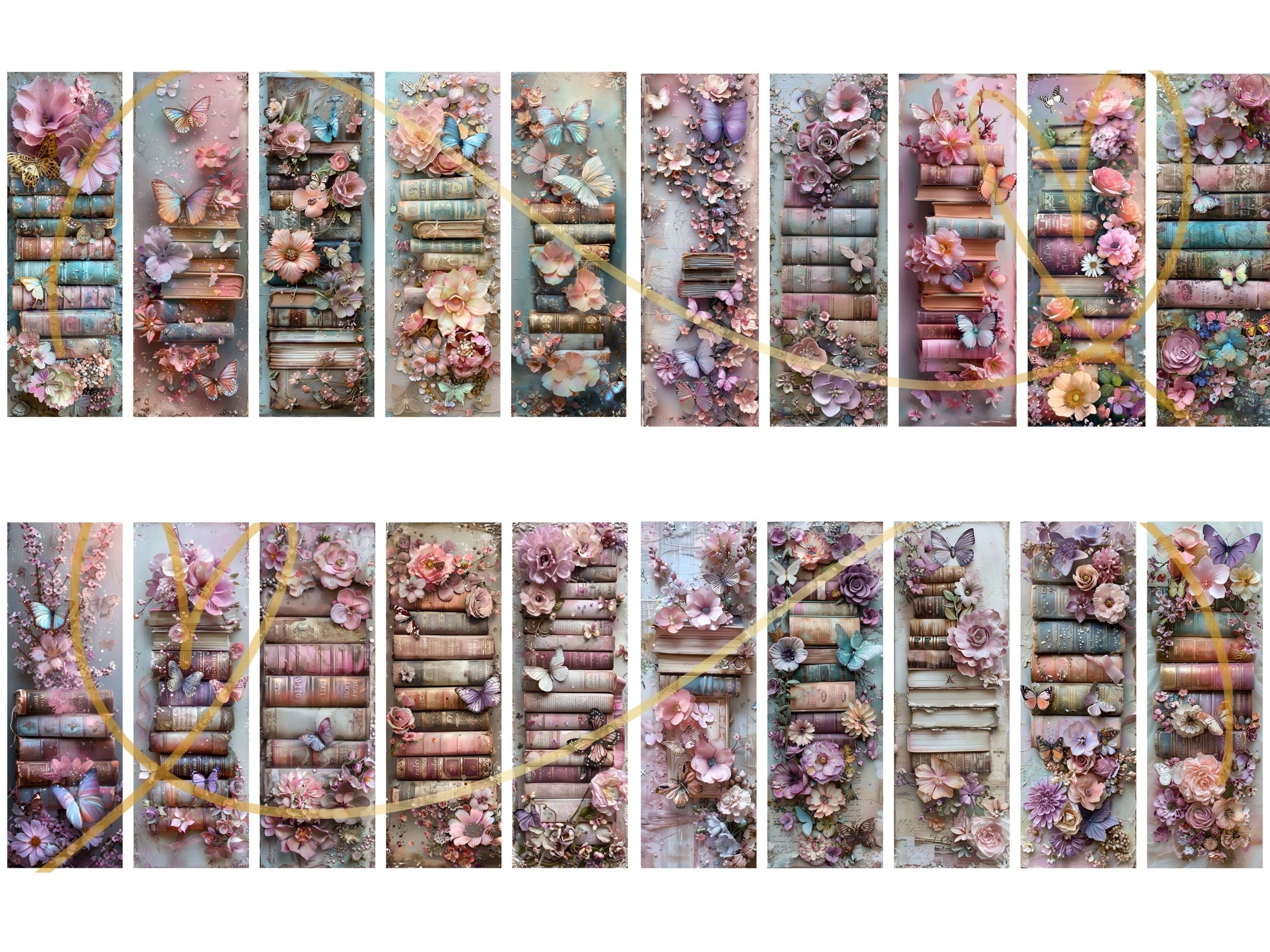 Floral Butterfly Book Stack Printable Bookmarks (set of 20) (digital ...