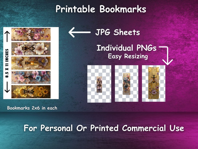 Floral Bee Printable Bookmarks: Fantasy Art, Set of 20 (PNG/JPG) - Etsy