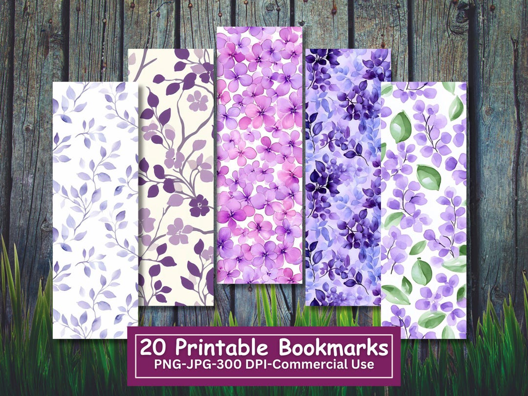 Lilac Printable Bookmarks Bundle, Set of 20 PNG/JPG Floral Bookmark ...