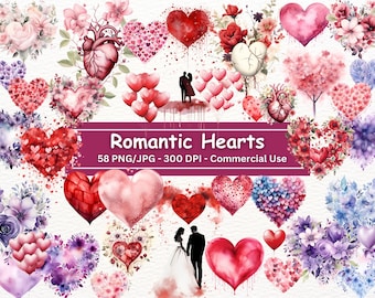 Watercolor Floral Heart Clipart Bundle: Romantic Card Making (Digital Download)